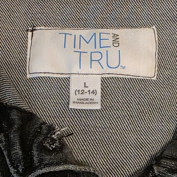 time and tru black denim jacket size large jean jacket womans stretch - Picture 3 of 5